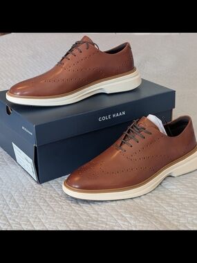 NiB Cole Hann Men's OriginalGrand Cityspectre Wingtip Oxfords Brown Size 10 (313
